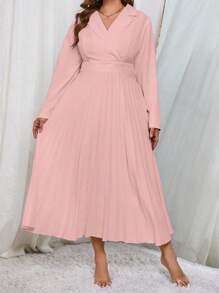 SHEIN Privé 大碼翻領百褶下擺洋裝