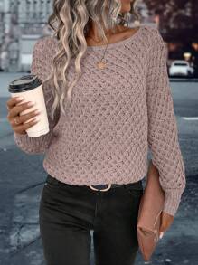 EMERY ROSE 纯色船领毛衣，长袖上衣 - 藕粉色 - 查看 6