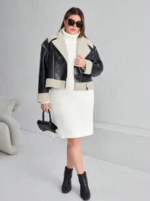 SHEIN Essnce Plus Turtleneck Pointelle Knit Split Hem Sweater Dress Without Belt