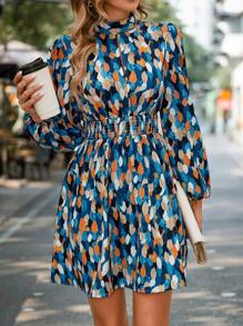 SHEIN VCAY 通體印花燈籠袖洋裝 - 彩色 - 查看 4