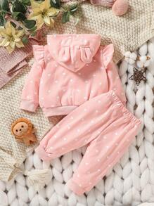 Baby Girl Heart & Unicorn Print Ruffle Trim Hoodie & Sweatpants - Pink - View 2