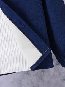 男大童帶蓋口袋保暖襯裡連帽燈芯絨大衣（不含毛衣） - 藍色 - 查看 5