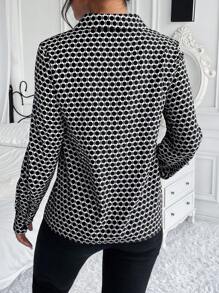 SHEIN Frenchy Allover Print Twist Front Blouse - Black - View 2