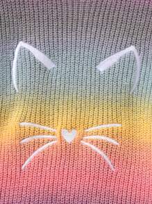 SHEIN 女小童漸層和卡通圖案落肩袖毛衣洋裝