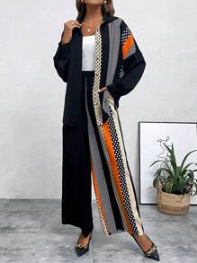 SHEIN LUNE Polka Dot Print Drop Shoulder Shirt & Wide Leg Pants - Multicolor - View 6