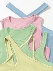 Chiquease 4pcs Solid Ribbed Knit Bodysuit - Multicolor - View 4