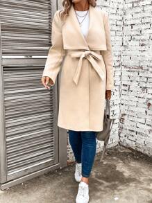 SHEIN LUNE Cổ áo thác nước Nút đơn Áo khoác - trắng - Xem 6