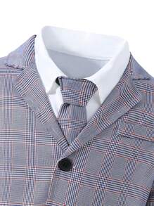 2入組青少年男孩盤領格紋長袖西裝外套和褲套裝（不包括襯衫） - 藍色 - 查看 5