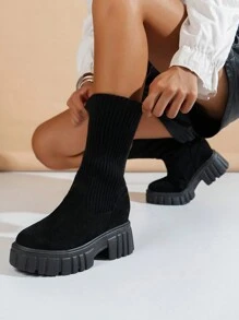女士時尚優雅針織透氣袜子靴,適用於秋冬戶外和休閒穿著