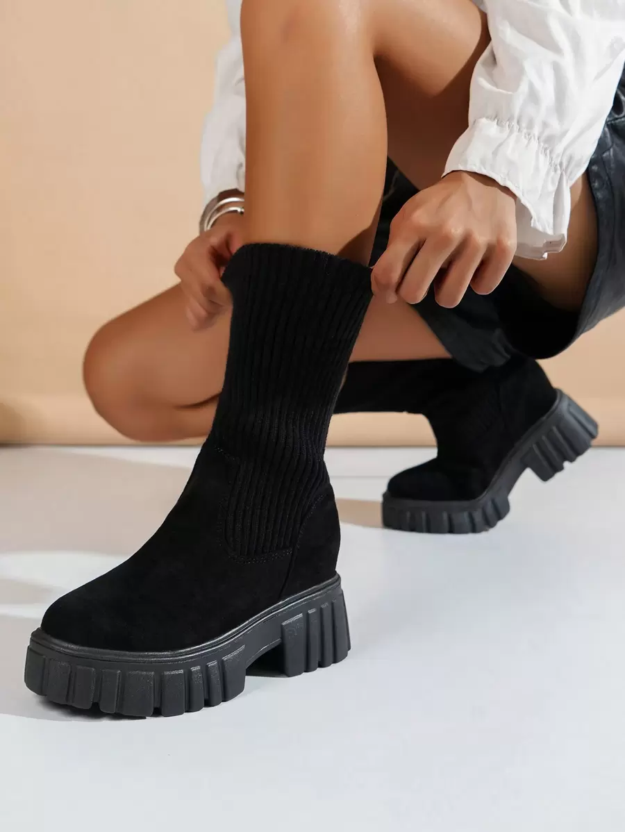 女士時尚優雅針織透氣袜子靴,適用於秋冬戶外和休閒穿著