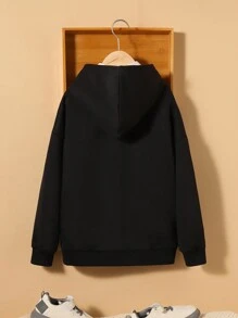 SHEIN Áo nỉ tay rớt vai in hình hoạt hình dành cho bé trai tuổi teen (không kèm áo sơ mi). - màu đen - Xem 2