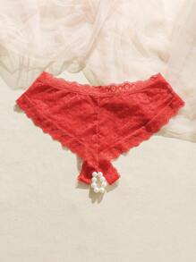 SHEIN Floral Lace Panty - Red - View 2
