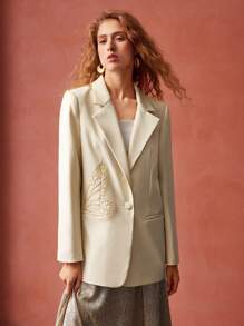 MOTF PREMIUM Cổ áo Nút đơn Áo vest - Màu vàng - Xem 9