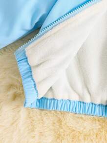 Baby Girl Bear Print Raglan Sleeve Zip Up Thermal Hooded Jacket - Baby Blue - View 5