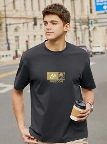 Hombres Camiseta con estampado de letra - Gris Oscuro - Ver 3