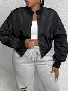 Slaydiva 休閒拉鍊蝴蝶型大碼夾克 - 黑色 - 查看 4