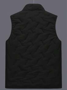 Men's Basic Zip-Up Teddy Fleece Padded Vest Jacket, Fall/Winter - Black - View 2