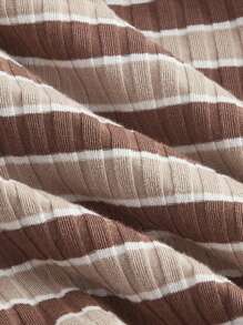 SHEIN MOD 大碼條紋印花短款假兩入組T恤 - 彩色 - 查看 4