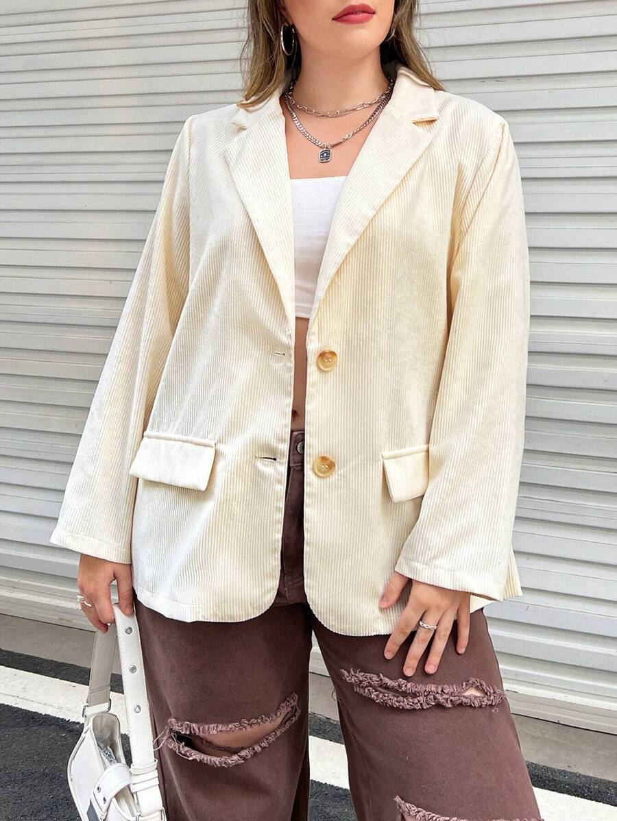 Flirla Plus Lapel Neck Flap Detail Blazer - Apricot - View 1