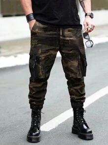 Manfinity LEGND Men Camo Print Flap Pocket Cargo Trousers - Multicolor - View 7