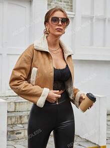 RELISH NOLESS Teddy Lined Zip Up Crop Jacket