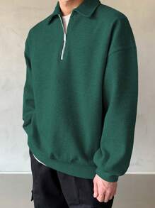 DAZY Men Quarter Zipper Drop Shoulder Pullover Without Tee, For Tennis,Fall Clothes