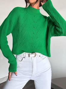 EURMUSE 小高領落肩袖套頭毛衣 - 綠色 - 查看 5