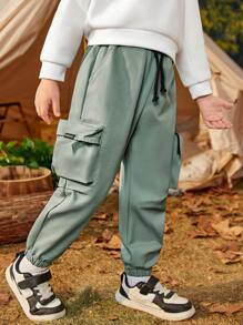 SHEIN Young Boy Letter Graphic Pocket Side Cargo Pants - Blue - View 5