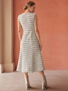 MOTF PREMIUM 粗花呢毛邊洋裝 - 黑與白 - 查看 9