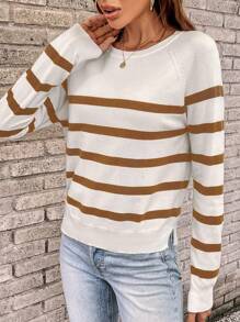 SHEIN LUNE Jersey con estampado de rayas para otoño/invierno - Camel - Ver 3