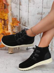 女性休閒運動鞋,女式黑色高筒系帶拖鞋,戶外運動休閒鞋 - 黑色 - 查看 4