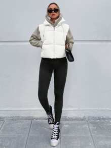 EURMUSE Zip Up Drawstring Vest Puffer Coat - White - View 5