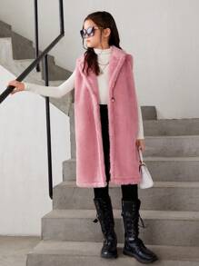 SHEIN Tween Girl Lapel Neck Single Button Vest Coat - Dusty Pink - View 6