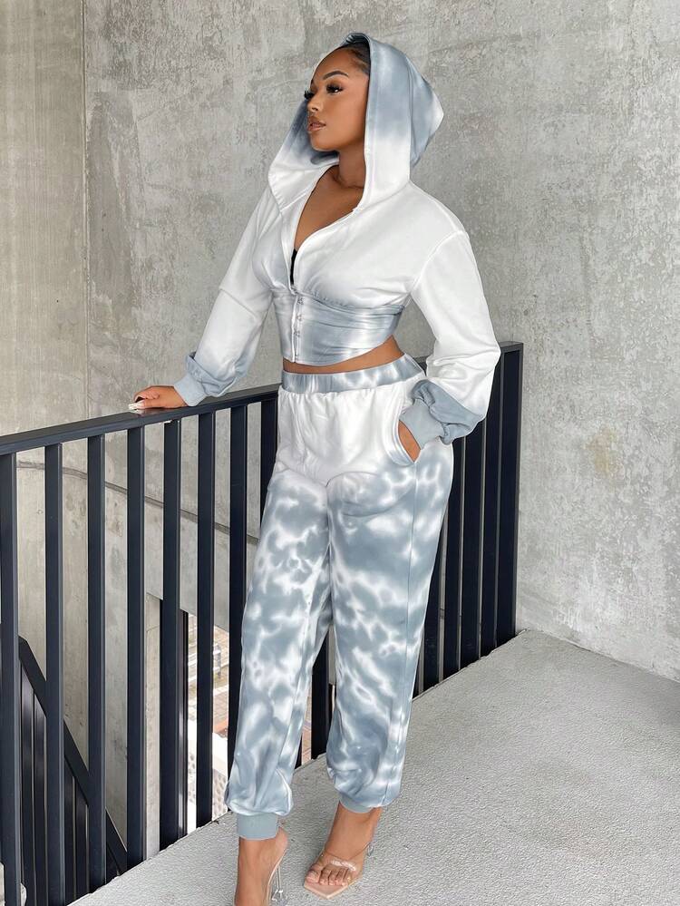 Tie Dye Zip Up Hooded Sweatpants