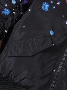 SHEIN Young Girl Rhinestone Print Ruched Sleeve Bomber Jacket - Multicolor - View 4