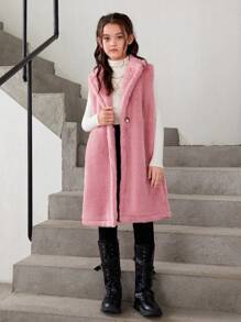 SHEIN Tween Girl Lapel Neck Single Button Vest Coat - Dusty Pink - View 7