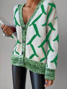 EURMUSE Cardigan cu umăr cădere cu model geo