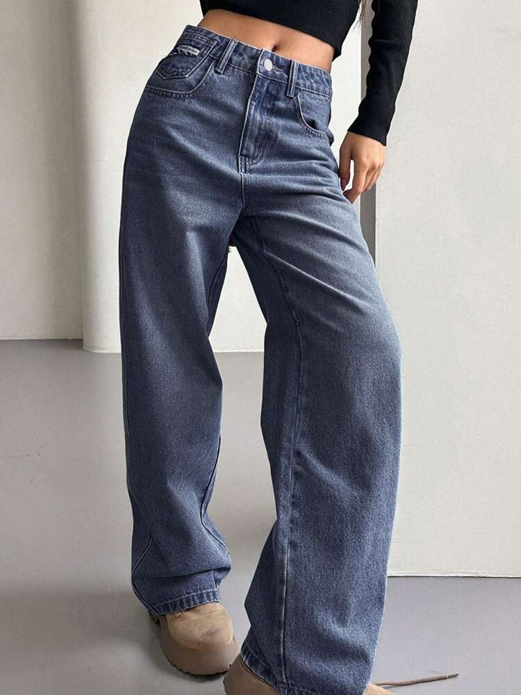 Slant Pocket Wide Leg Jeans,Baggy Jeans