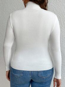 SHEIN Clasi Plus Turtleneck Ribbed Knit Sweater - White - View 2