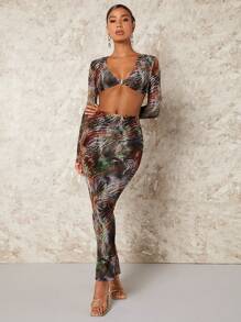 SHEIN BAE In Toàn bộ Top Cây trồng & Tách đùi Váy - Nhiều màu - Xem 1