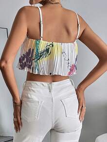 SHEIN Essnce 圖案印花百褶吊帶上衣 - 彩色 - 查看 2