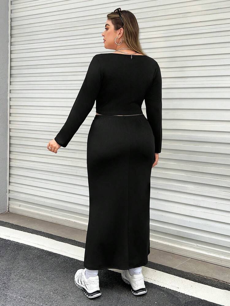 Plus Square Neck Crop Tee & Skirt