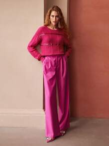 MOTF PREMIUM 羊毛混紡亮片裝飾毛衣 - 玫紅色 - 查看 6