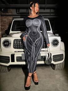 SHEIN ICON 大碼身體印花緊身洋裝 - 白色 - 查看 3