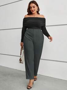 SHEIN Clasi Plus Solid High Waist Suit Trousers - Dark Grey - View 5