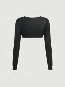 SHEIN MOD Cárdigan corto sólido, Tops de manga larga