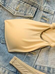 Cut Out Bandeau Bikini Set, For Summer Beach Vacation - Khaki - View 3