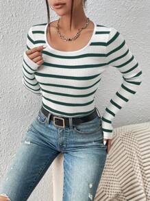 SHEIN Essnce 秋冬条纹圆领毛衣