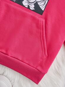 SHEIN Áo nỉ nữ tuổi teen in hình chữ cái và hình người Nhật, có túi kangaroo. - Màu Hồng Tươi - Xem 6