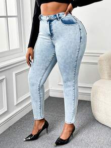 SHEIN SXY Plus Light Wash Skinny Jeans - Light Wash - View 4